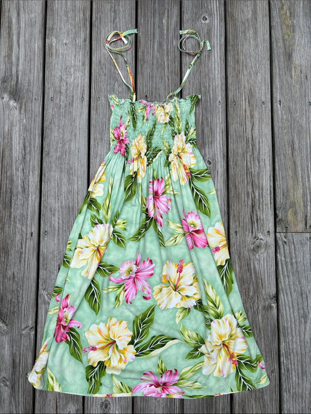 TWO PALMS | Floral Smocked Sundress Hawaiian Beach Vacation Luau Cover Up | OSFM
